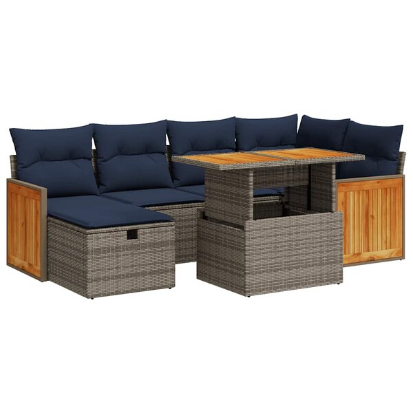 vidaXL Salon de jardin avec coussins 7 Pièces noir résine tressée acacia