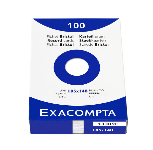 Etui de 100 fiches Bristol A6 105x148 mm Unie Blanc x 20 EXACOMPTA