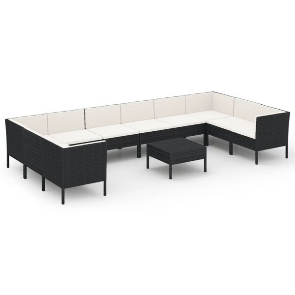 vidaXL Salon de jardin 11 Pièces avec coussins Résine tressée Noir