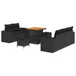 vidaXL Canapé de Jardin 8 Pièces Noir en Polyrotin Acacia avec Coussins