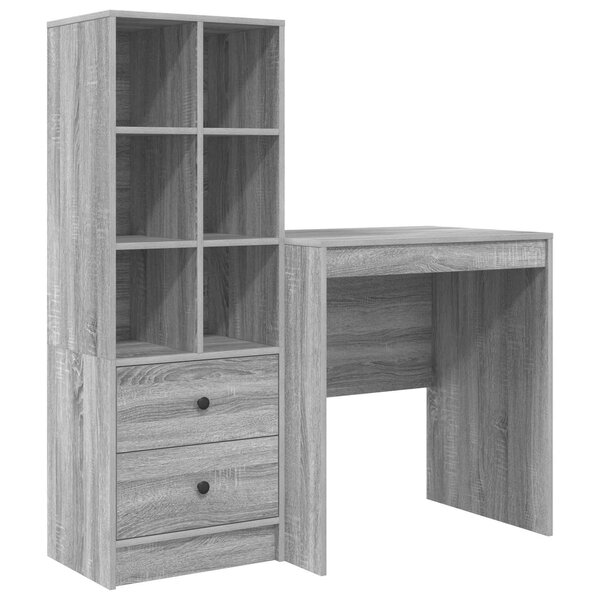 vidaXL Bureau avec tiroir avec étagère avec stockage 2 Pièces Gris Sonoma