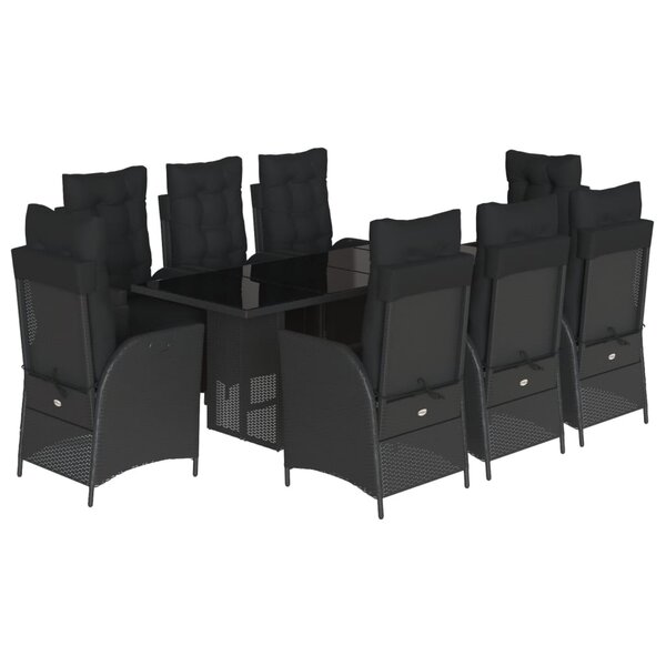 vidaXL Ensemble à manger de jardin 9Pièces coussins noir résine tressée