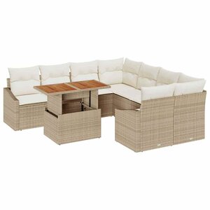 vidaXL Ensemble de canapé de jardin 9 Pièces Beige Poly rotin