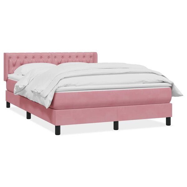 vidaXL Sommier à lattes de lit avec matelas rose 160x220 cm velours
