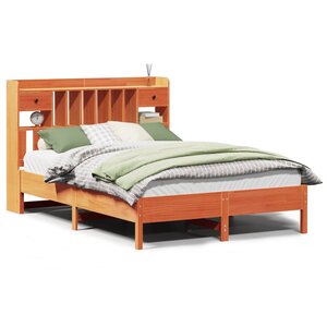 vidaXL Lit bibliothèque sans matelas cire marron 140x200 cm pin massif