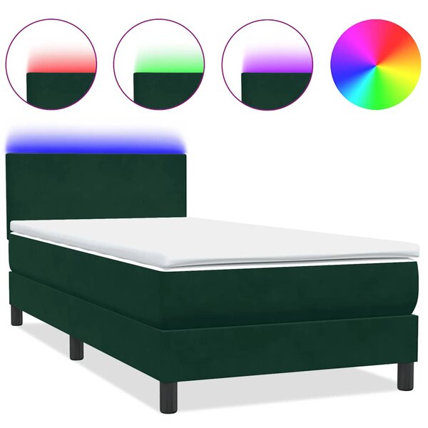 vidaXL Sommier à lattes de lit et matelas et LED vert foncé 90x210 cm velours