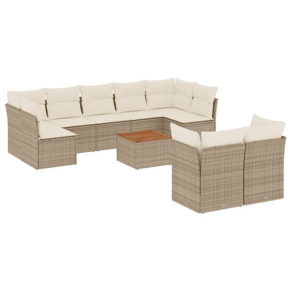 vidaXL Salon de jardin avec coussins 10 Pièces beige résine tressée