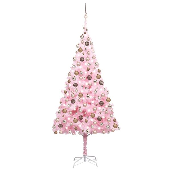 vidaXL Arbre de Noël artificiel pré-éclairé et boules rose 240 cm PVC