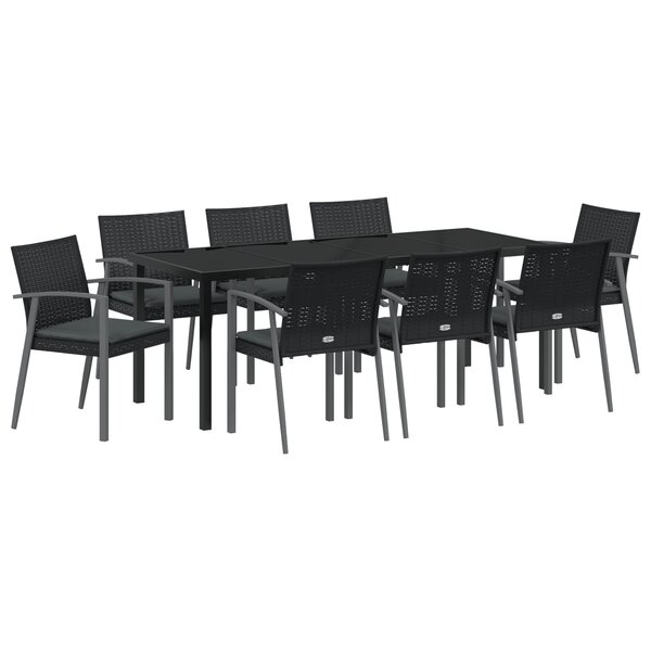 vidaXL Ensemble de jardin 9 pièces avec coussins  en rotin synthétique noir.