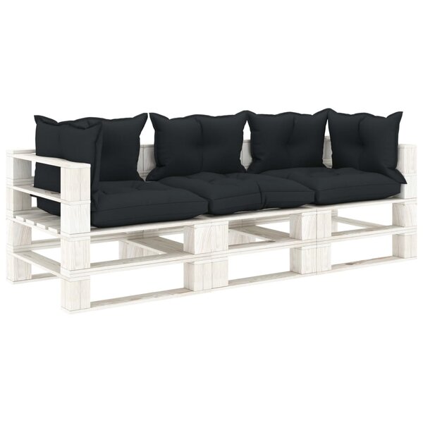 vidaXL Canapé palette 3 places de jardin et coussins anthracite Bois