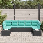 vidaXL Ensemble de canapé de jardin 7 Pièces Noir et turquoise Poly rotin