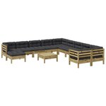 vidaXL Salon de jardin avec coussins 12 Pièces bois de pin imprégné