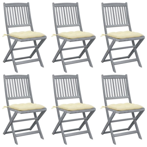 vidaXL Chaises pliables d'extérieur lot de 6 et coussins Bois d'acacia