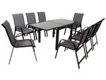 Salon de Jardin extensible luxe 90/180 "Porto 8" - Phoenix - Noir/Gris foncé - 1 Table 90/180 + 8 Fauteuils