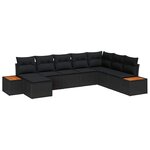 vidaXL Ensemble de canapé de jardin avec coussin 8 Pièces Noir Poly rotin