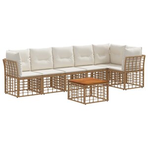 vidaXL Ensemble de canapé de jardin 7 pc Blanc Naturel et Crème