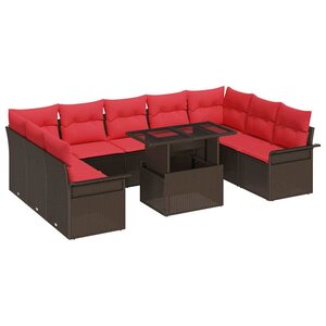 vidaXL Ensemble de canapé de jardin 10 Pièces Marron Poly rotin