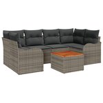 Ensemble de Canapés de Jardin 7 pièces vidaXL avec Coussins Gris Poly Rattan Acacia