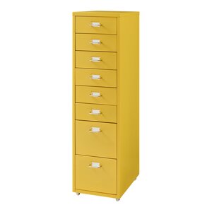 Caisson de bureau armoire meuble de rangement à roulettes avec 8 tiroirs 109 x 28 x 41 cm jaune 03_0009113