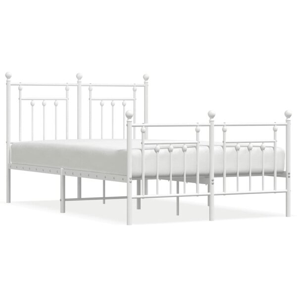 vidaXL Cadre de lit métal avec tête de lit/pied de lit blanc 135x190cm