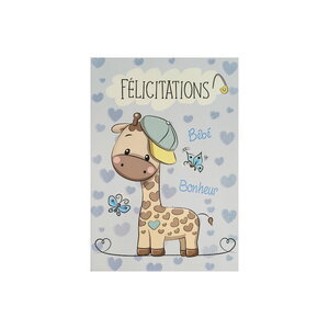 Carte de voeux - naissance - félicitations - girafe bleu