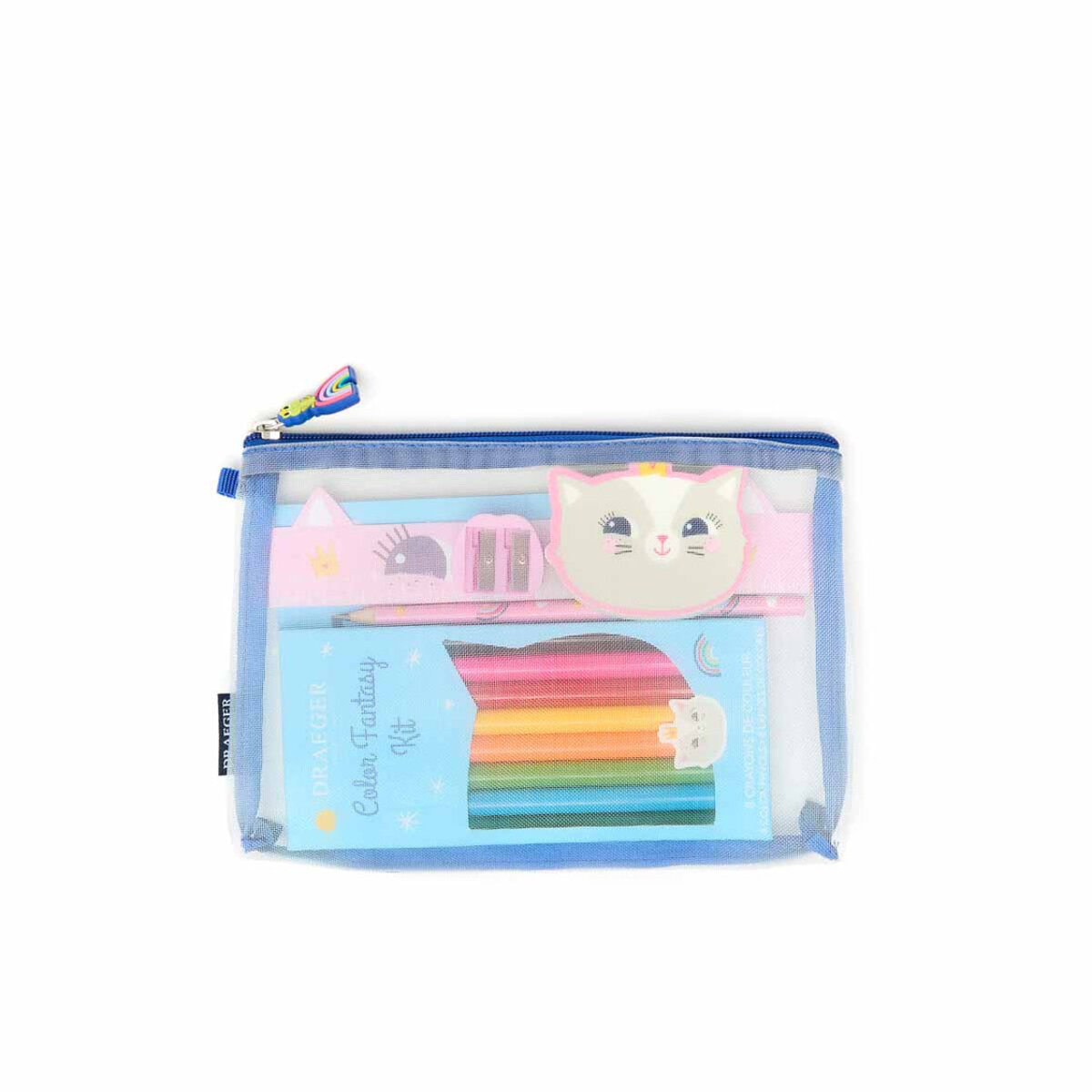 Kit Papeterie Noël - 2 Crayons, Gomme, Taille-crayon, Règle 15 Cm, Bloc-notes - Cadeau Enfant