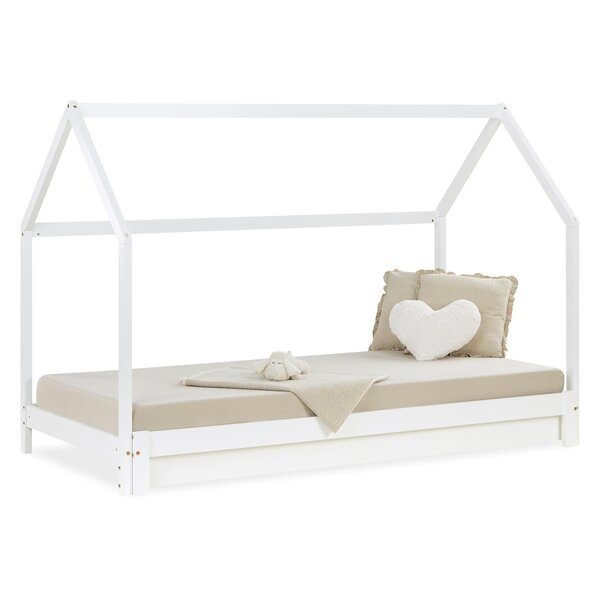 Lit cabane enfant 90x200 cm blanc extensible en lit double avec sommier