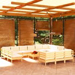 vidaXL Salon de jardin 14 Pièces avec coussins crème Bois de pin