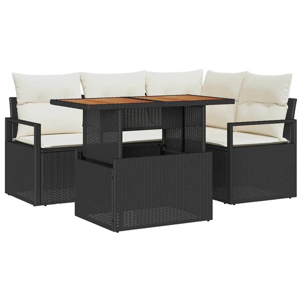vidaXL Ensemble de salle à manger pour jardin 5 Pièces Noir et Crème