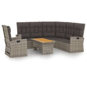 vidaXL Salon de jardin 3 Pièces avec coussins Gris Résine tressée