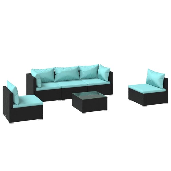 vidaXL Salon de jardin 6 Pièces avec coussins Résine tressée Noir