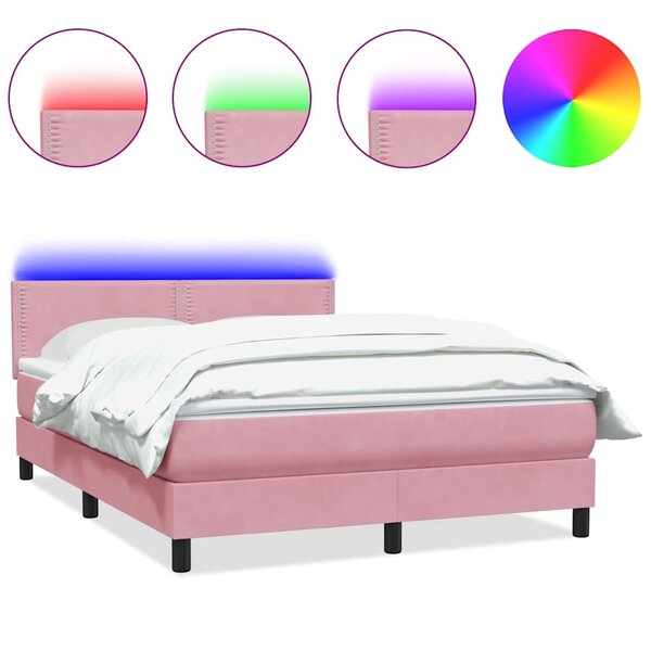 vidaXL Sommier à lattes de lit avec matelas et LED rose 160x210 cm velours