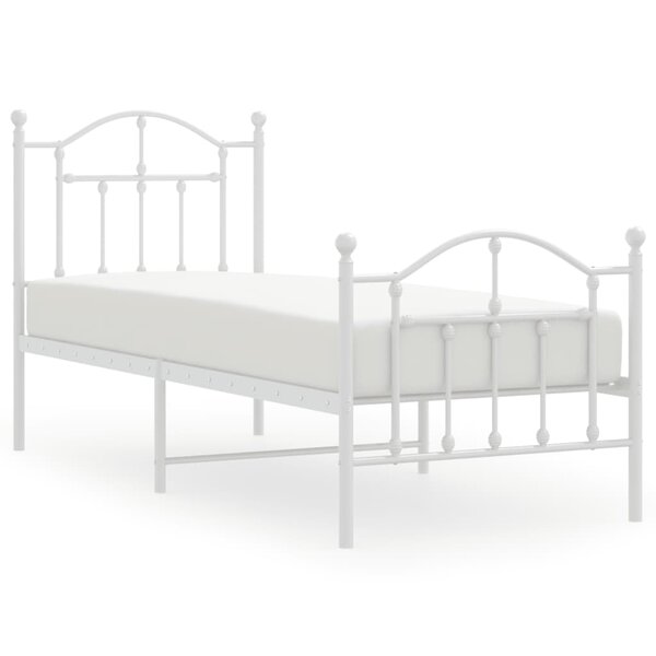vidaXL Cadre de lit métal avec tête de lit/pied de lit blanc 75x190 cm