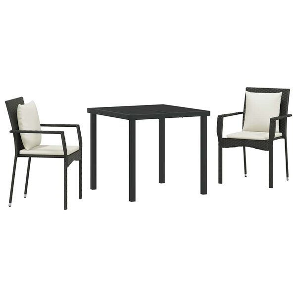 vidaXL Ensemble de salle à manger pour jardin 3 Pièces Noir Poly rotin