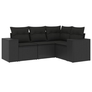 vidaXL Salon de jardin 4 Pièces avec coussins noir résine tressée