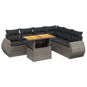 vidaXL Salon de jardin avec coussins 7 Pièces gris résine tressée