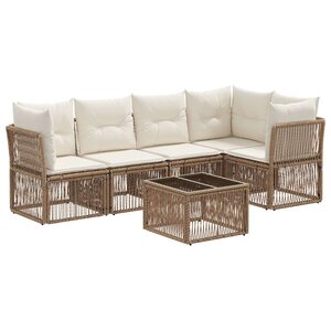 vidaXL Ensemble de canapé de jardin 6 Pièces Beige polyrotin