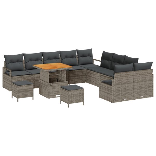 vidaXL Ensemble de canapé de jardin de 13 pièces avec coussins en rotin gris et acacia