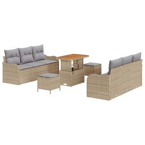 vidaXL Ensemble de canapé de jardin avec coussin 9 Pièces Beige polyrotin