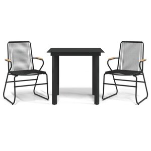 vidaXL Ensemble à manger de jardin 3 Pièces noir rotin PVC