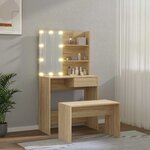 vidaXL Ensemble de coiffeuse avec LED Chêne Sonoma Bois d'ingénierie