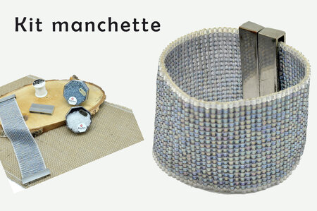 Kit bracelet manchette grosse perle Miyuki 10/0 tissé Bleu ciel