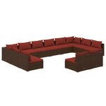 vidaXL Salon de jardin 12 Pièces avec coussins Marron Résine tressée