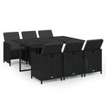 vidaXL Mobilier à dîner de jardin et coussins 7Pièces Résine tressée Noir