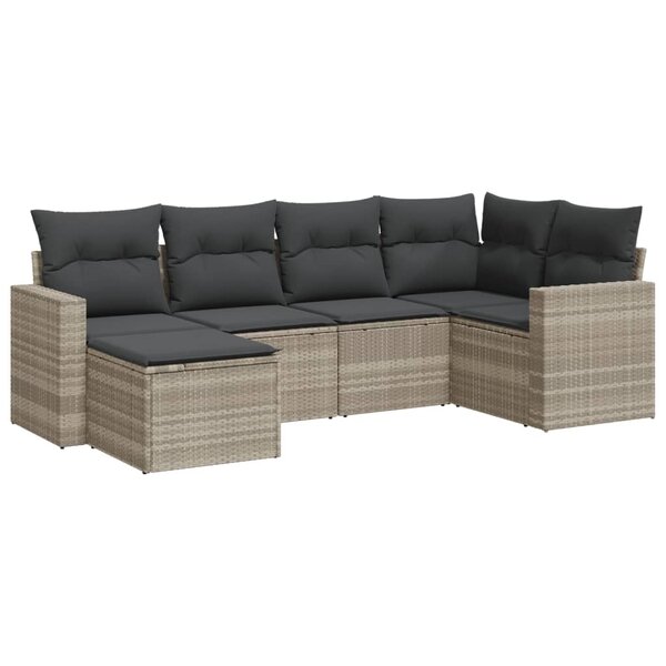 vidaXL Salon de jardin 6 Pièces avec coussins gris clair résine tressée