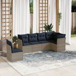 vidaXL Salon de jardin 6 Pièces avec coussins gris résine tressée