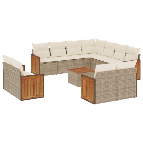 vidaXL Salon de jardin avec coussins 12 Pièces beige résine tressée