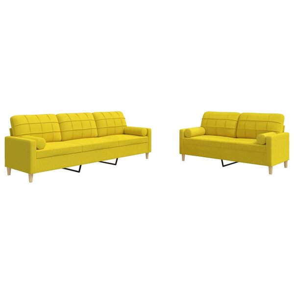 vidaXL Ensemble de canapés 2 Pièces coussins décoratifs jaune clair tissu