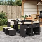 vidaXL Ensemble à manger de jardin 9Pièces coussins noir résine tressée