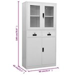 vidaXL Armoire de bureau Gris clair 90x40x180 cm Acier et verre trempé